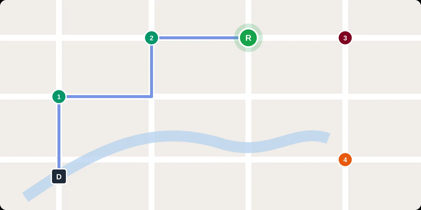 Mapa ao vivo com o motorista e as paradas